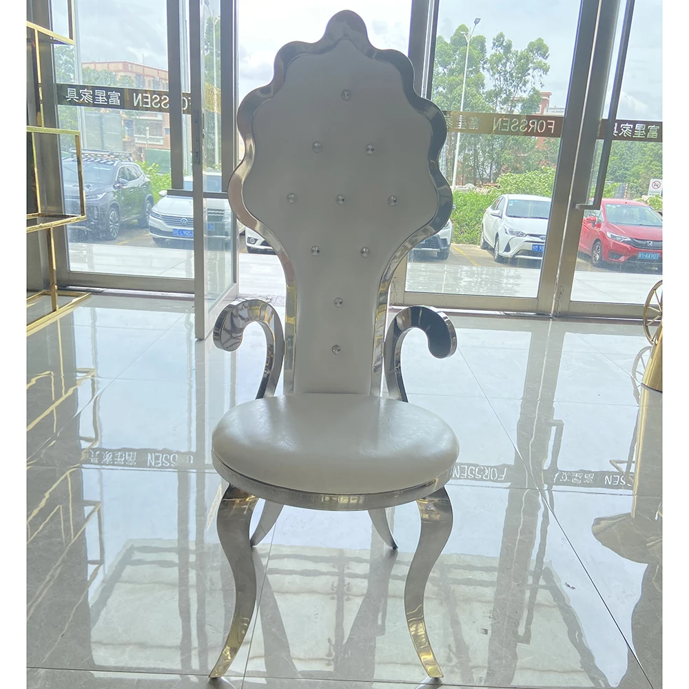 Royal Stainless Steel High Leaf Back King Throne Banquet Wedding Chair For Groom And Bridal