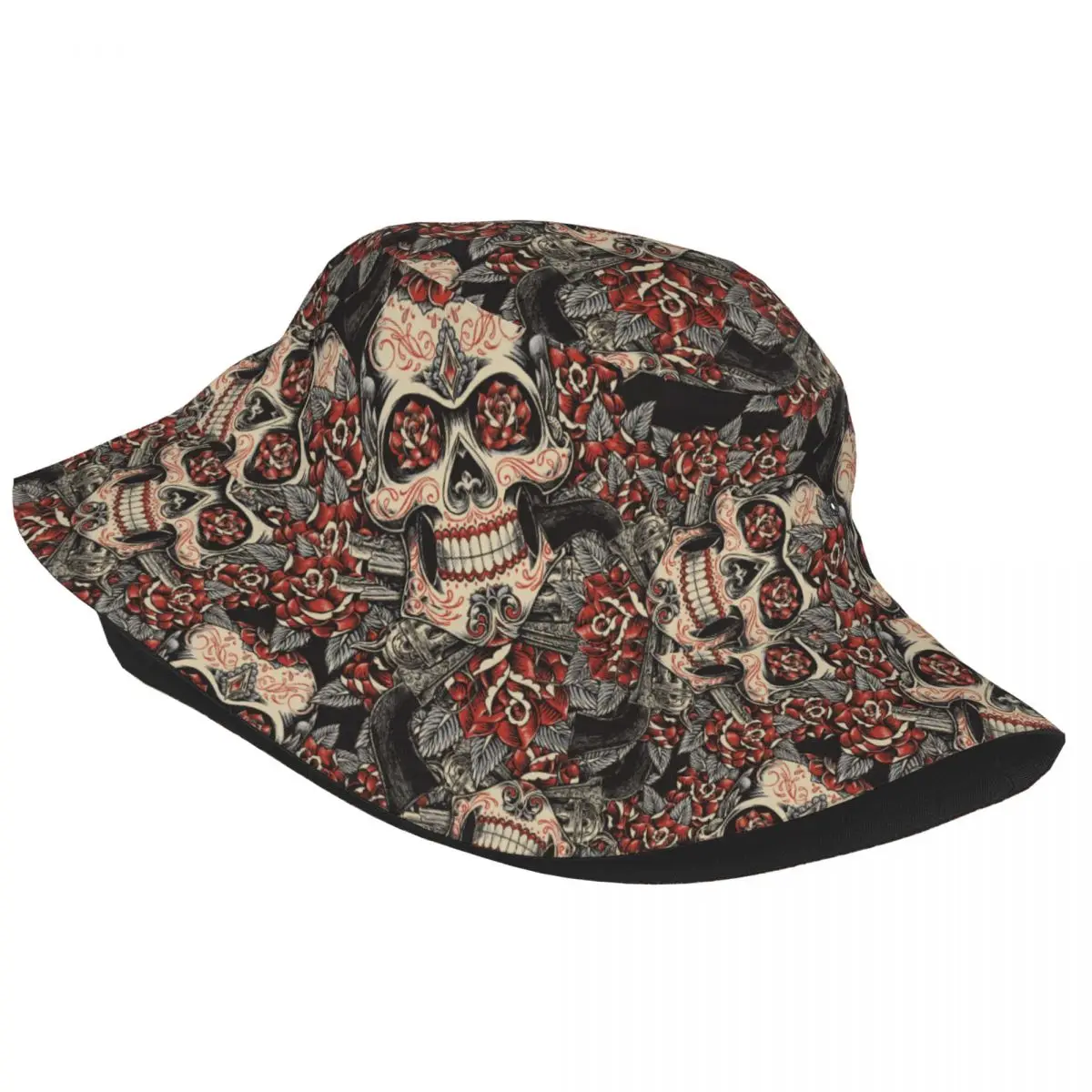 Bucket Hats Skull And Roses Sugar Skull Vacation Getaway Headwear Lightweight  Hat Amexican Traditional Boonie Hat Dropshipping