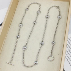 New Coffee Bean Sweater Chain Stainless Steel Double Layered Long Necklace Fashion Clavicle Accessories Women's Party Jewelry