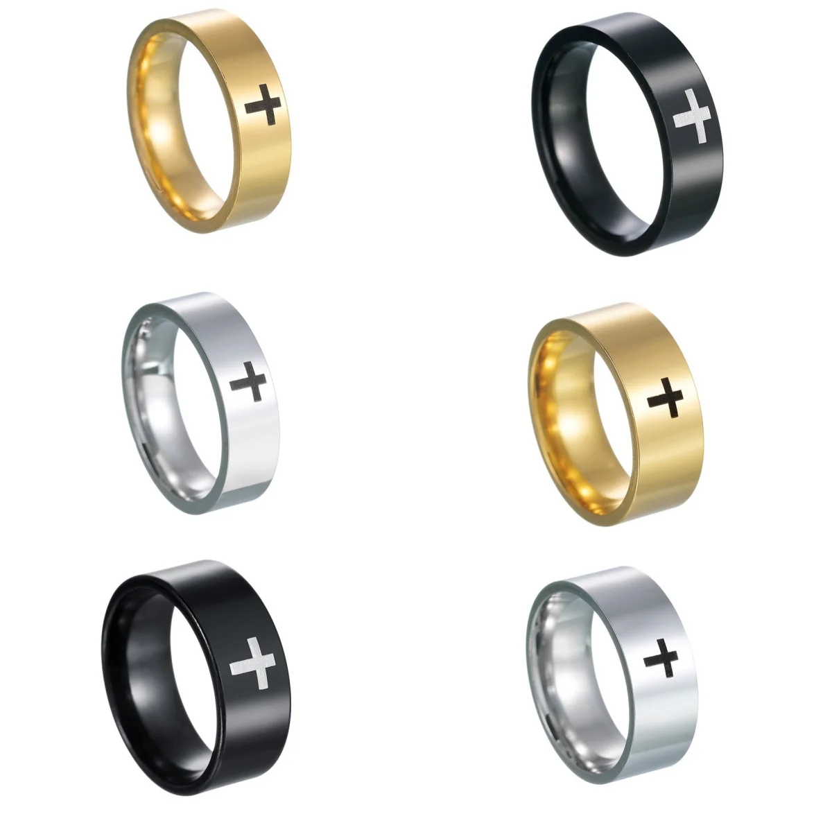 Classic European and American 6mm/8mm cross shaped stainless steel ring, men's ring, jewelry accessories sell well
