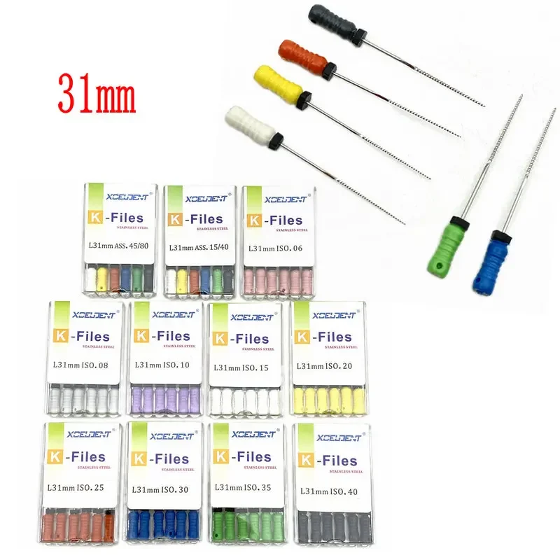 21mm/25mm/31mm 6pcs/pack K Files Stainless Steel Dental Endodontic Instruments Dental Root Canal Files Treatment Tools