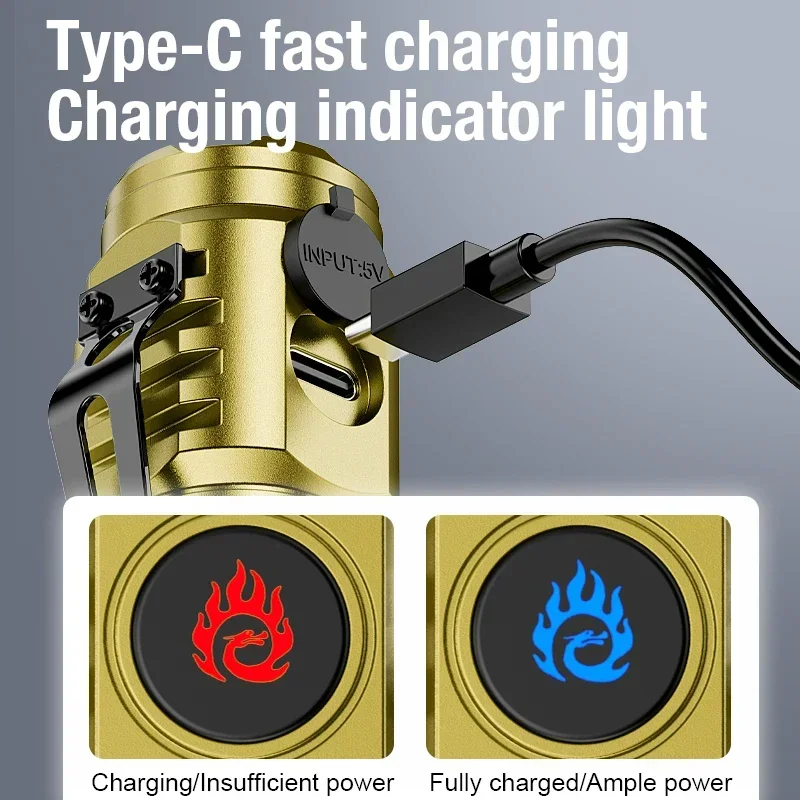 مصباح يدوي LED عالي الطاقة، بطارية مدمجة من النوع C قابلة لإعادة الشحن مع مشبك قلم، فانوس طوارئ للتخييم في الهواء الطلق #5