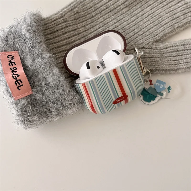 Creativie stripe Clover Earphone Case For Apple Airpods 4 3 Pro 2 Cover with Charm Silicone Headphone Charging Case For Airpod 3