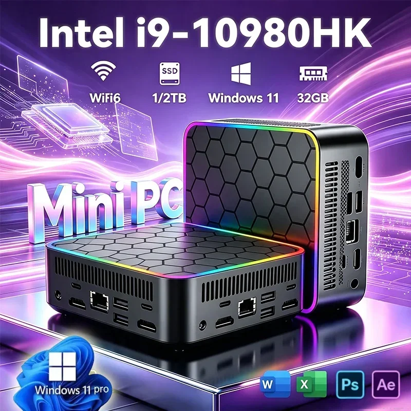 2026 Intel Core i9 10980HK Mini PC Windows11 Small Pocket Cmputer 16GB RAM 1TB 2TB SSD WIFI6 BT5.2 4K Desktop PC Gaming Computer