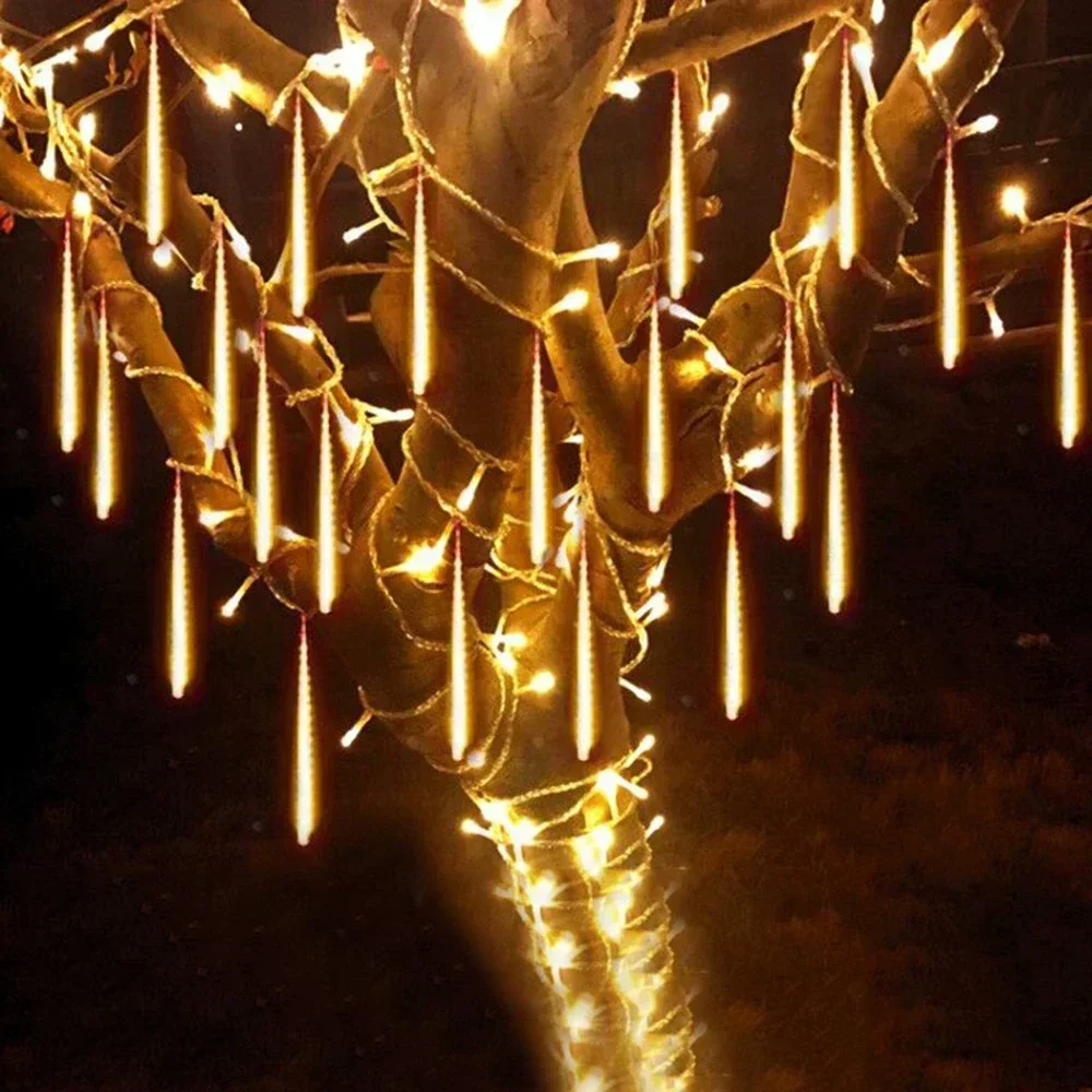 Luces navideñas de lluvia de meteoritos para exteriores, 8/10 tubos, 192 luces Led colgantes para árbol de jardín, lámpara de decoración para fiestas navideñas