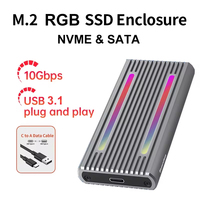 RGB M2 SSD Case M.2 NVME SATA SSD Enclosure M.2 to USB C Transparent Hard Drive Case for NVME PCIE NGFF SATA M/ B Key SSD Disk