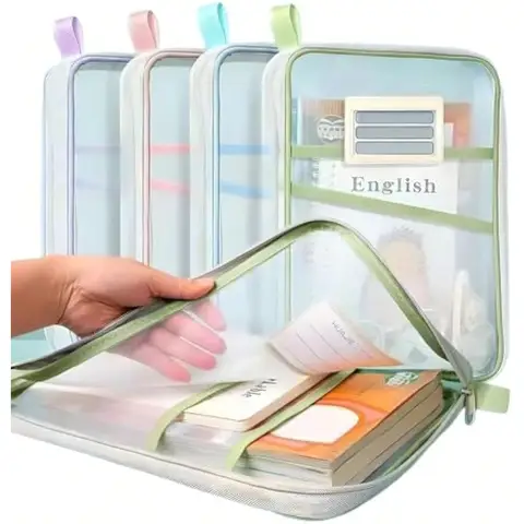 Transparent Zippered Mesh File Organizer Ergonomic Design for School Office Home Desk Storage