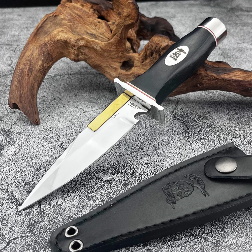 

Тактический нож 9Cr13Mov для охоты на открытом воздухе с фиксированным лезвием и ручкой из черного дерева, высококачественный инструмент для выживания в кемпинге и приключений с ножнами