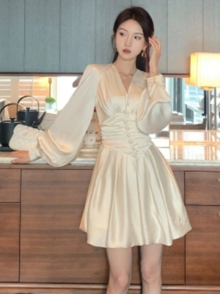 Women's Spring Summer French Mini Dresses A-line Slim Vintage Chic Party  Prom Robe  Fashion One Piece Clothing