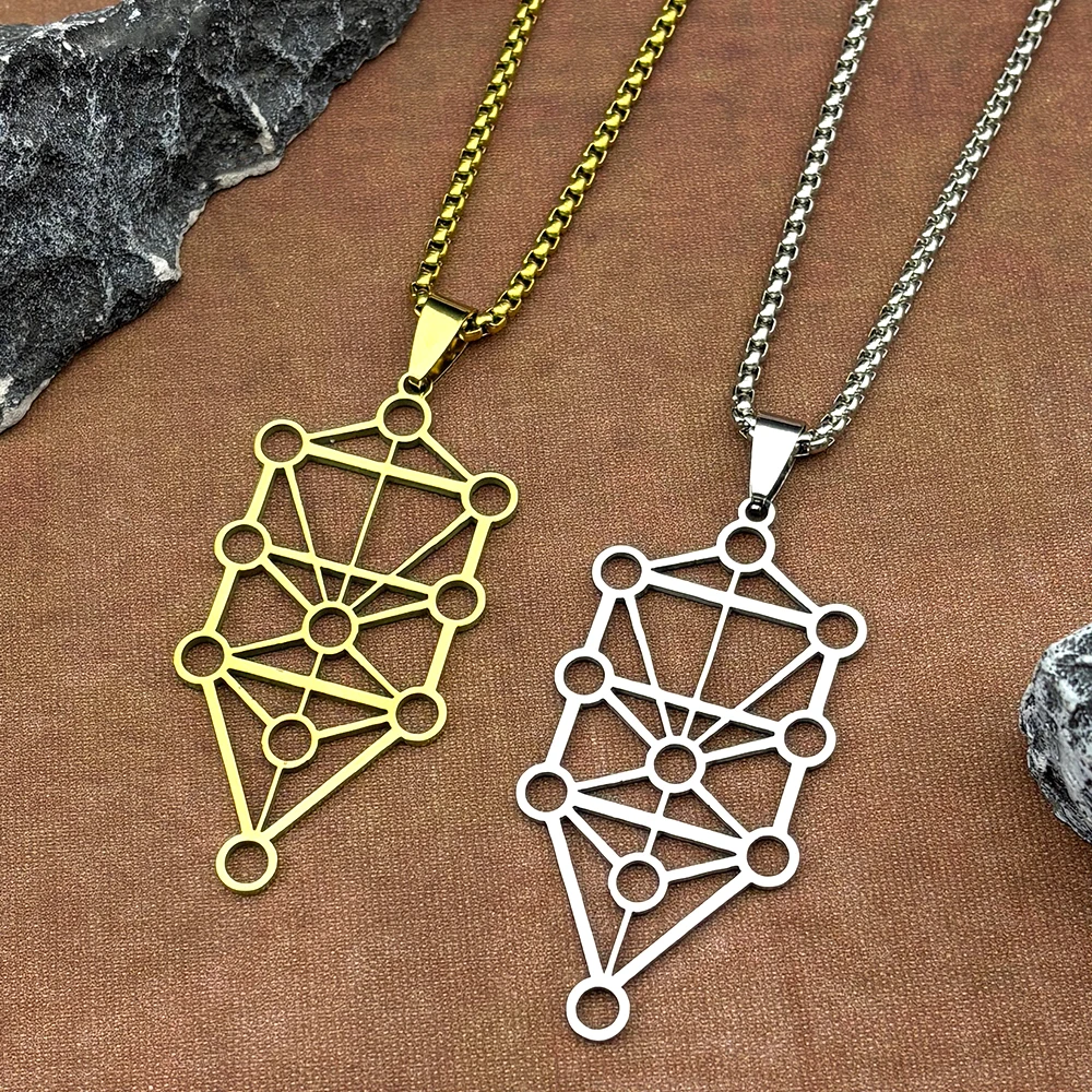 Yoga kabbalah sephirot chakra árvore da vida pingente nekclace para mulheres cabala aço inoxidável cor dourada oco corrente jóias