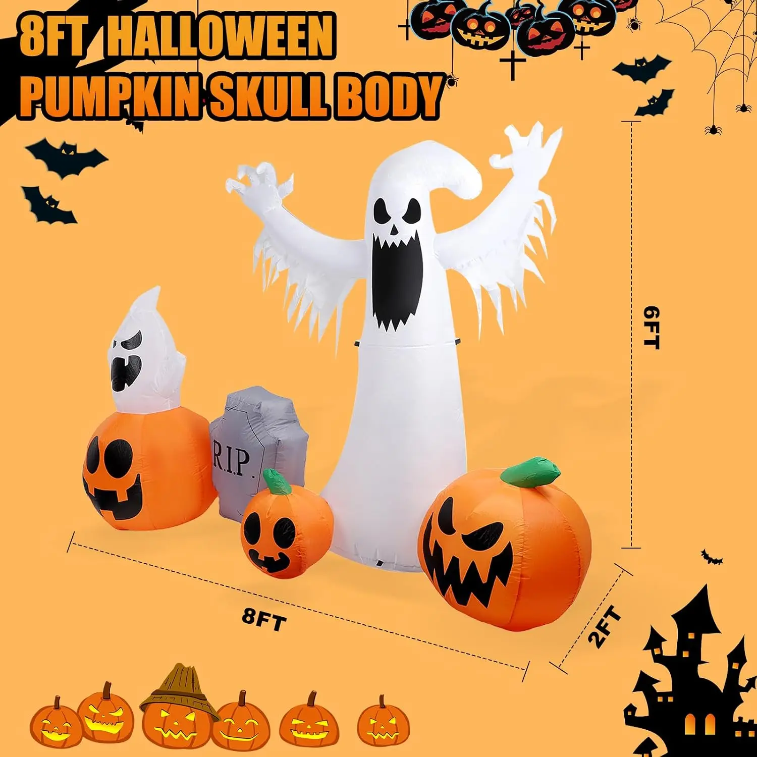 Halloween Ghost Pumpkins Inflatable Yard Garden LED Color Changing Decor