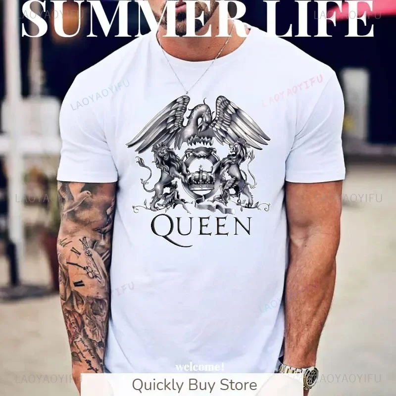 Fashion Brand Queen T Shirts Mens Loose Homme T Shirt Summer Women T-shirt Queen LOGO Rock Band Sweatshirts Soft Comfortable