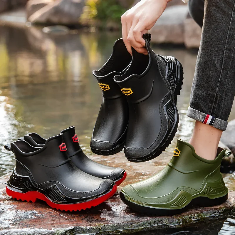 

Rain Shoes for Men Waterproof, Anti-slip and Wear-resistant Short Rain Boots Fishing Rubber Shoes Kitchen Water Shoes 2026 New