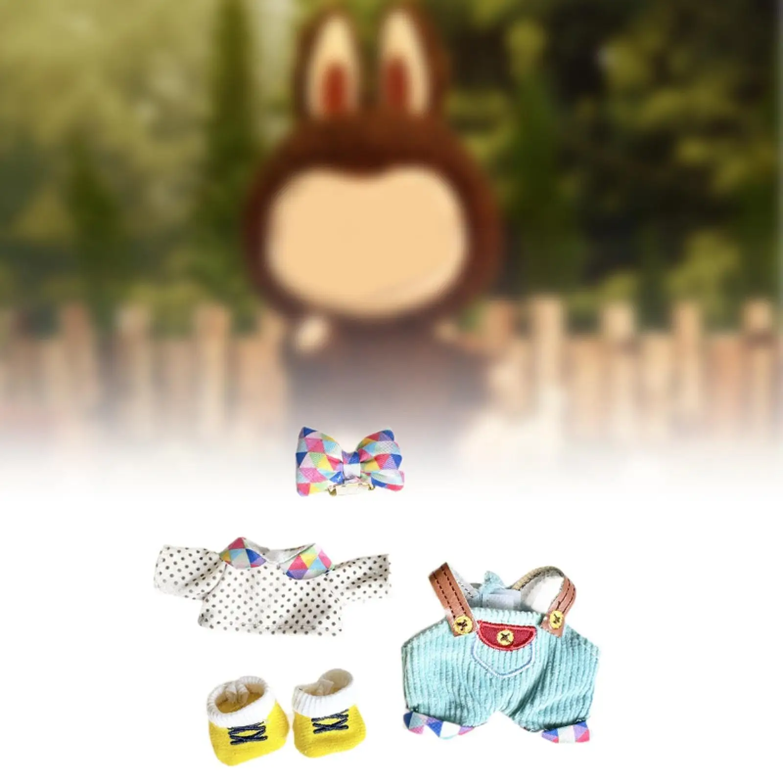 4Pcs Doll Clothes,Doll Overalls,Stuffed Figures Toys,Pair of Shoes Novelty Soft Doll Changing Clothes,Dress up Hair Accessory