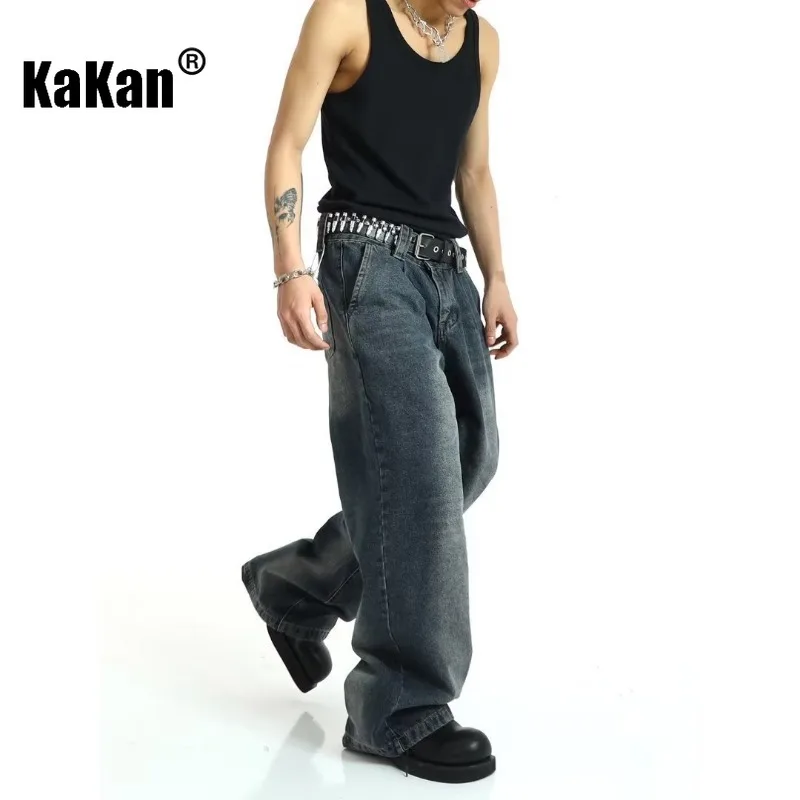 Kakan - Europe and The United States New Straight Retro Jeans Men's, Loose Casual Wide-leg Long Jeans K27-0053