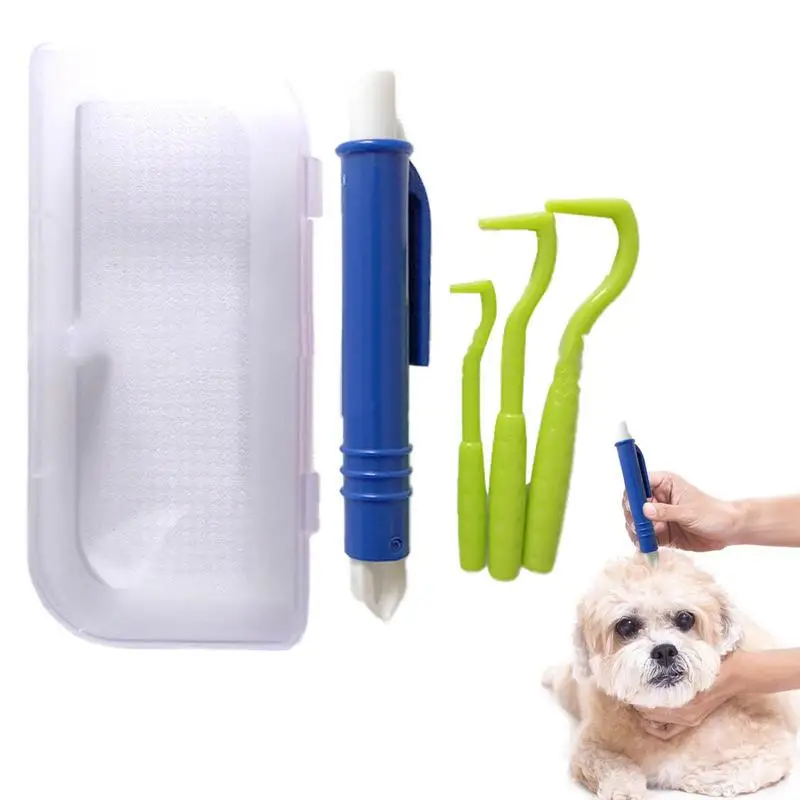 4pcs Pet Flea Removal Tool Kits Plastic Scratching Hook Remover Pet Cat Dog Grooming Supplies Tick Removal Tool Tweezers Clip