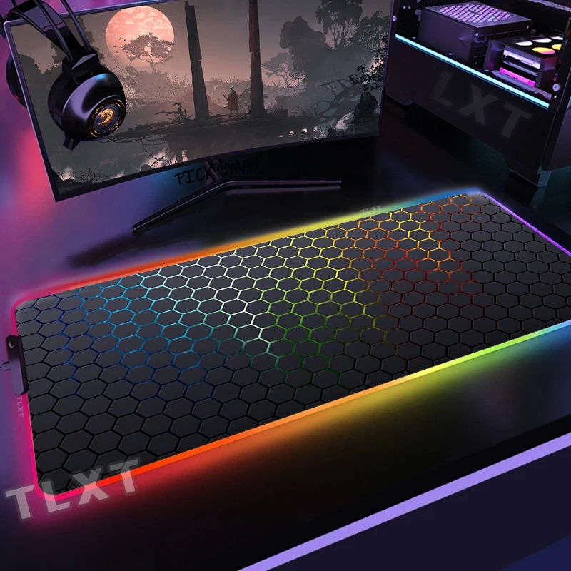 Geometric LED Gaming Mousepads LargeDesk Mat With Backlight Hexagon Pc Gamer Mousepad RGB Mouse Pad Luminous Mouse Mat