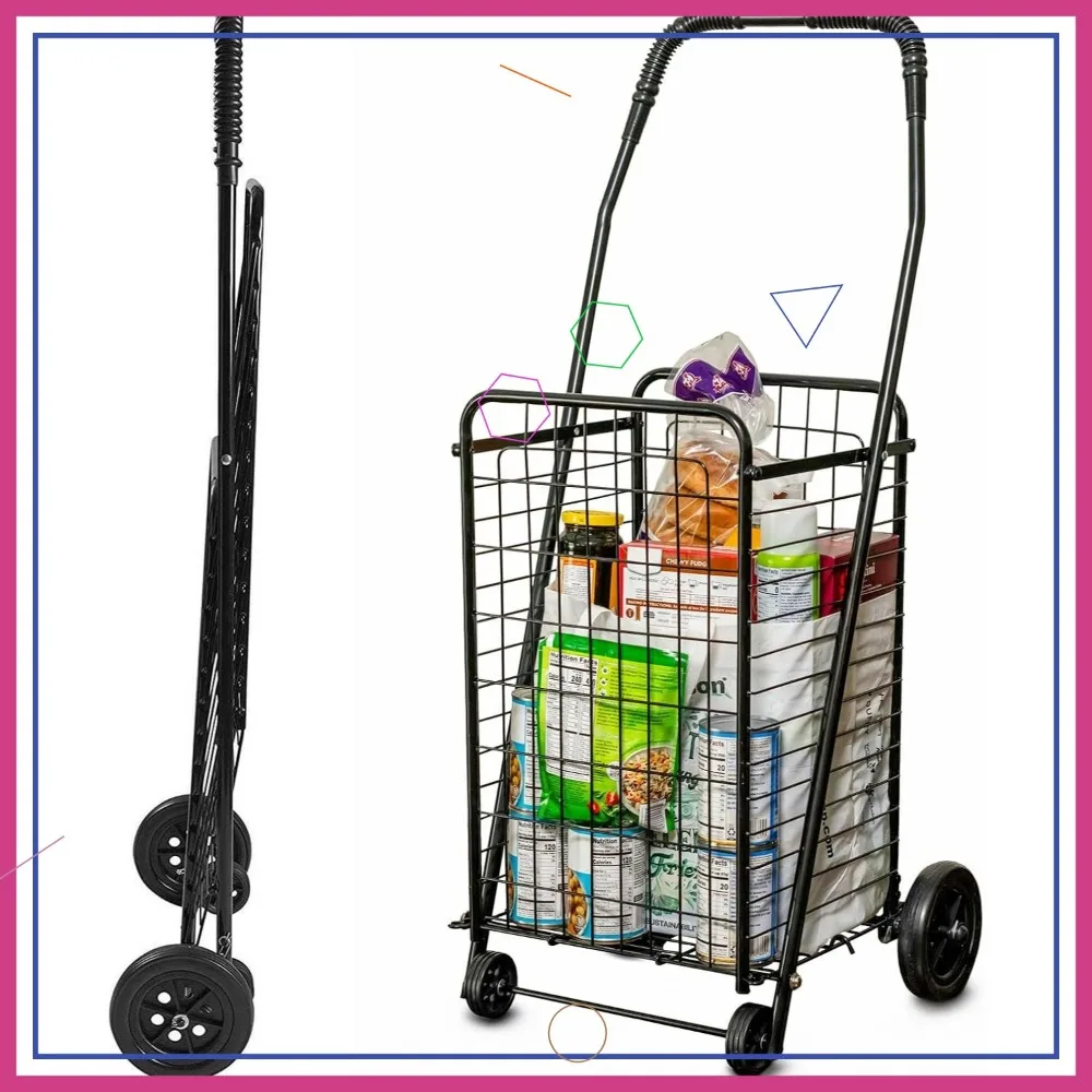 Carro utilitario plegable con ruedas para compras, comestibles, lavandería, escalada de escaleras, capacidad para 90 libras, diseño negro compacto