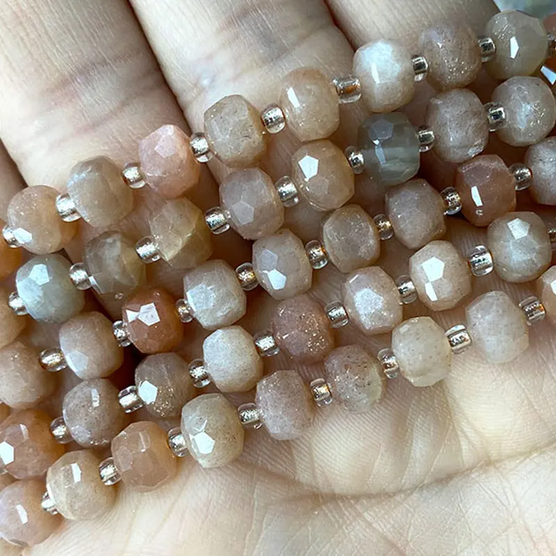 Natural Gemstone Sunstone 6x8MM Faceted Rondelle Round Stone Spacer Beads for Jewelry Making DIY Women Bracelet Necklace Charms