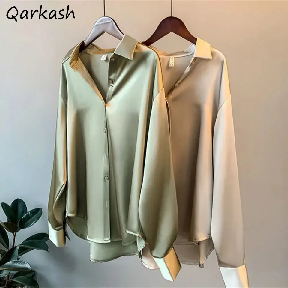 S-3XL 4 Colors Leisure Shirts Women Baggy Lapel Office Lady Soft Ulzzang Autumn Designed Smooth Pure Thin 2023 Harajuku Camisas