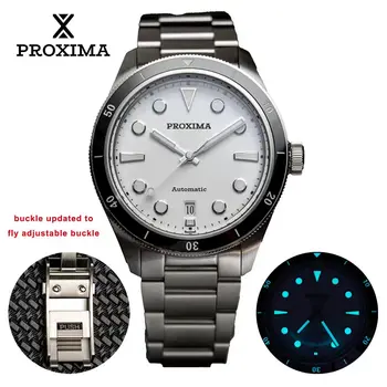 Proxima PX1697 39mm גברים שעון לבן אמייל חיוג בועת ספיר PT5000 SW200 אוטומטי מכאני בציר שעונים 20Bar זוהר