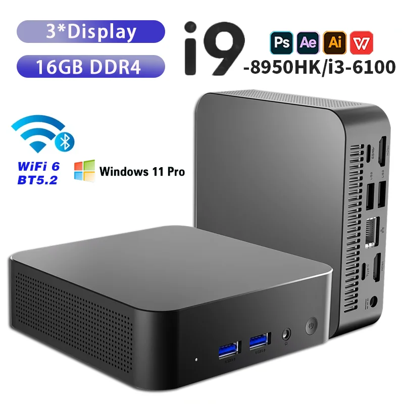 

Mini PC Windows 11 Pro Core i9-8950HK/i3-6100 16GB DDR4 1TB SSD PC Gamer Computer Dual WIFI 6 BT5.2 4K HD Mini Gaming Pc Desktop