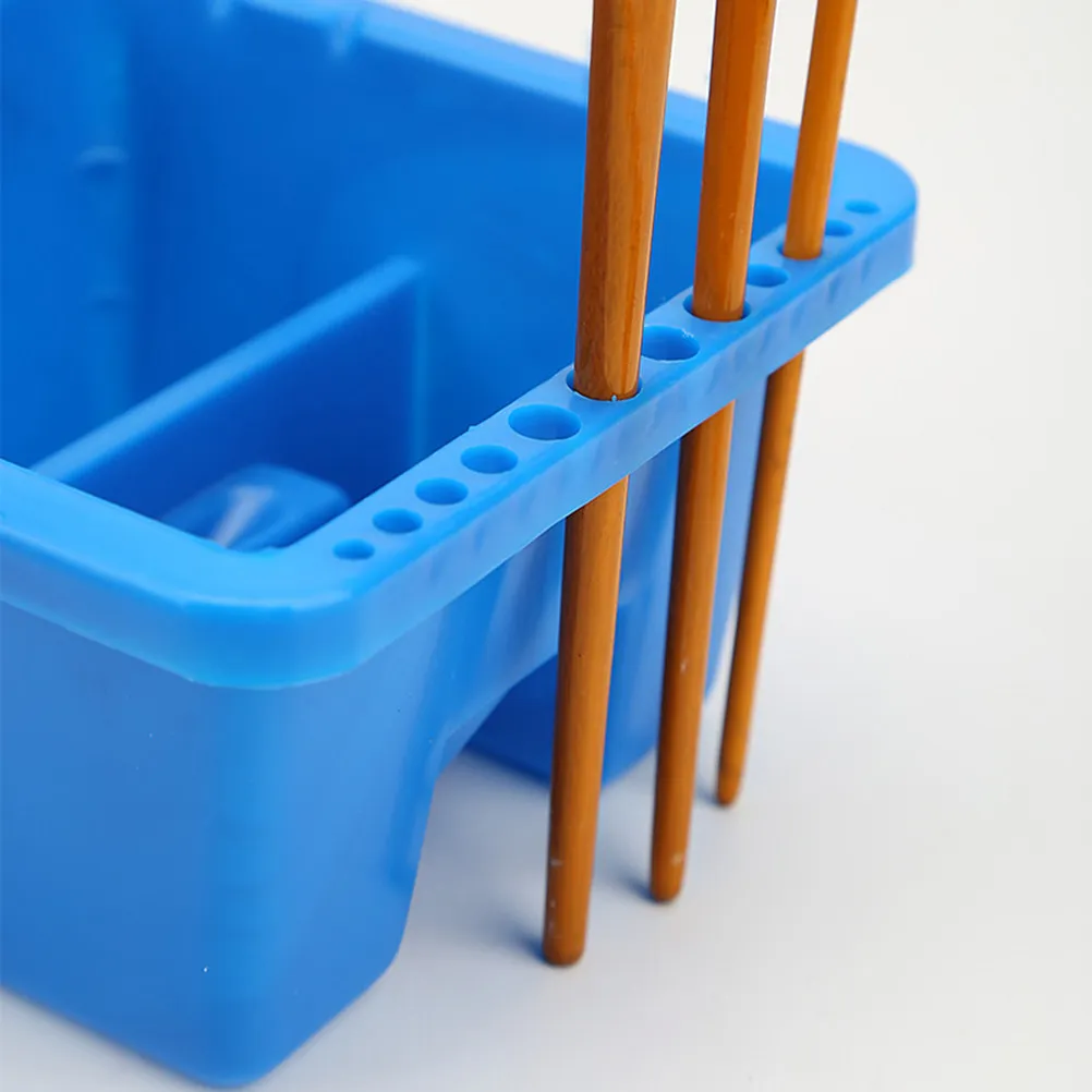 Blue Square Plastic Painting Brush Washing Bucket Multifunctional Brush Washer with Drain Holes Slots Compartment Trench Design