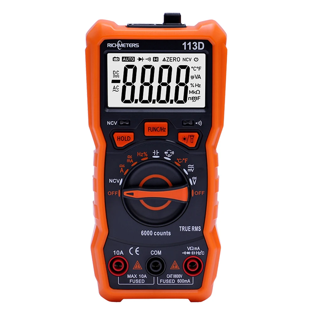 RM113A/D NCV Digital Multimeter 2000/6000 Counts Auto Ranging AC/DC Voltage NCV Temperature Meter Flash Back Light