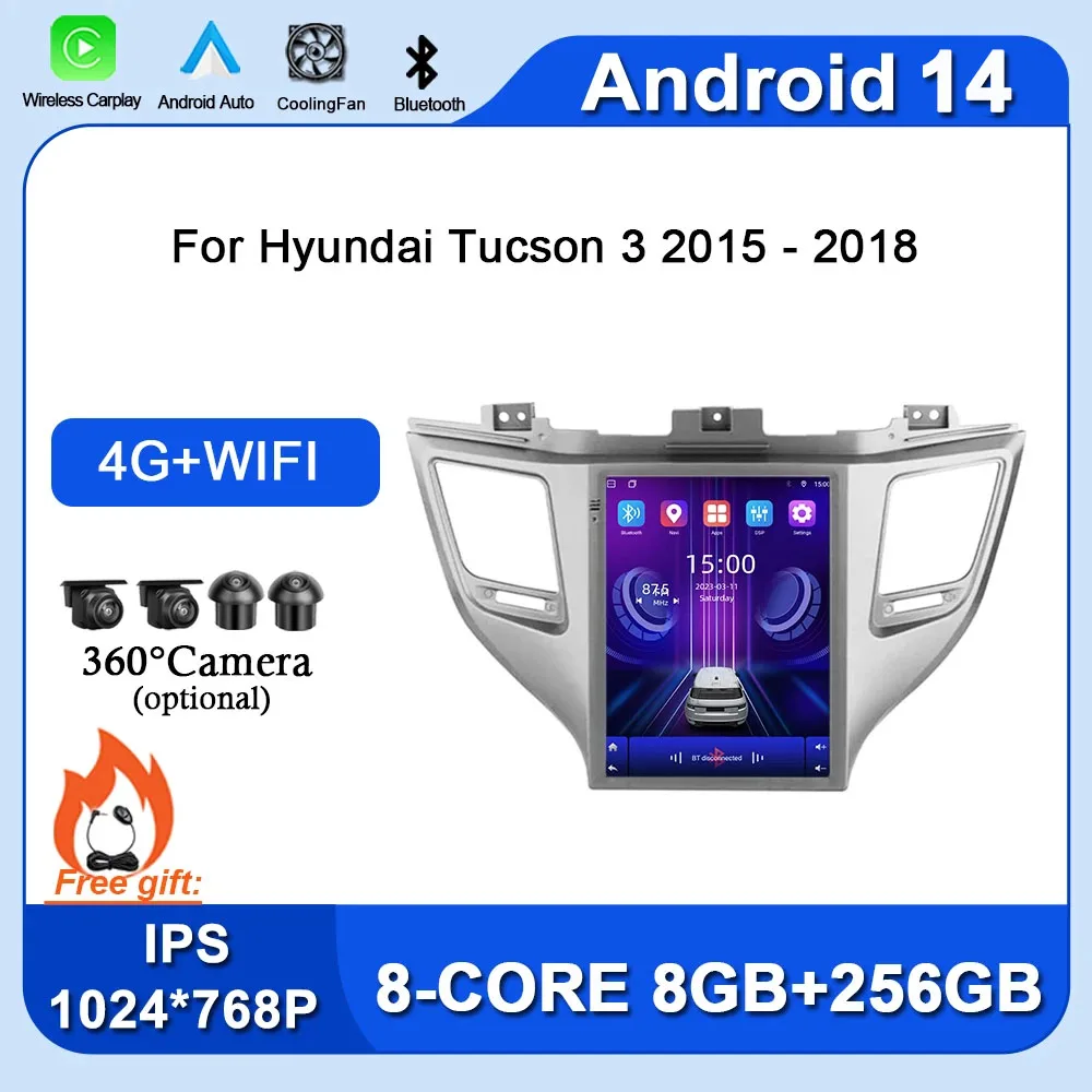 Android 14 Car Radio Multimedia Video Player For Hyundai Tucson 3 2015 - 2018 NO 2 Din Navigation GPS 4G+WiFi Carplay Head Unit