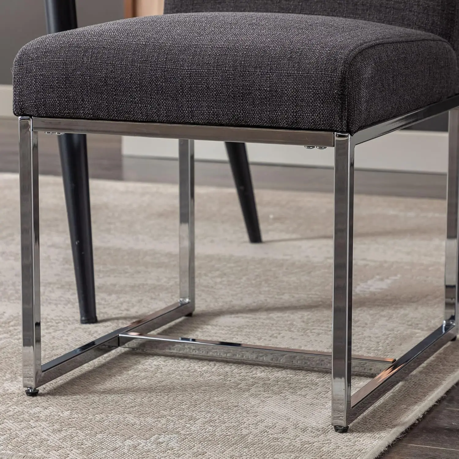 Linho estofados jantar cadeiras Set, Mid Modern cadeira acolchoada, Chrome Metal Frame, Restaurante, Sala de jantar, cozinha, 2 pcs