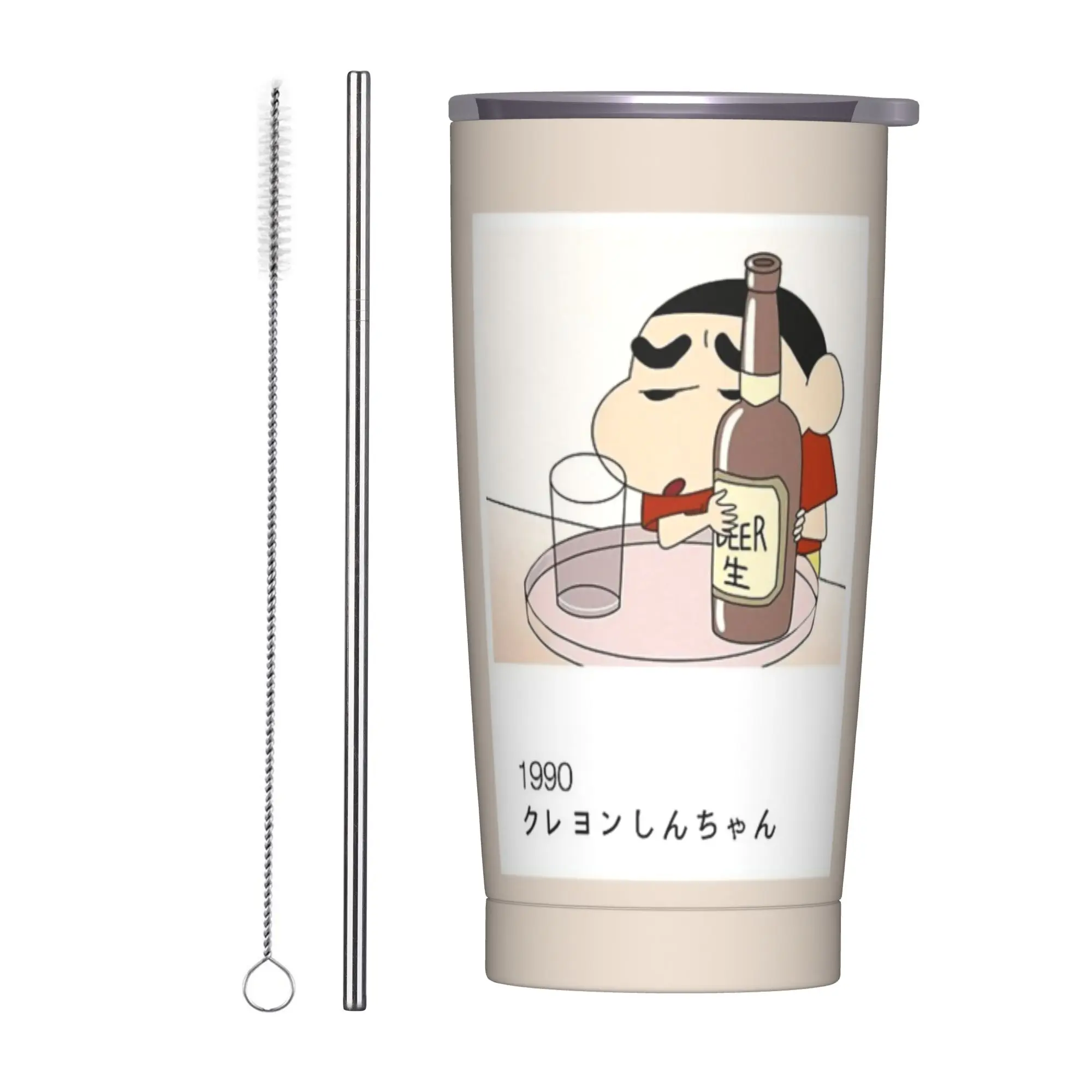 Vaso de Acero Inoxidable con Diseño de Shin Chan Bebiendo una Cerveza, Taza de Café Retro de Anime, Mantiene Bebidas Calientes, Taza de Viaje, Botella de Agua