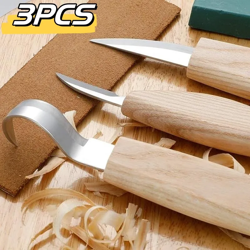 3PCS Carving Knife Set Hand Sharpening Wood Carving Hook Wood Whittling Woodworking Kit DIY Wood Carving Tools