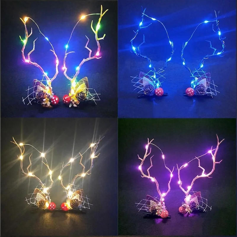 

10pair Light Up Deer Elk Horn Hair Clip Plush Ear LED Gift Party Luminous Costumes Decoration Christmas navidad