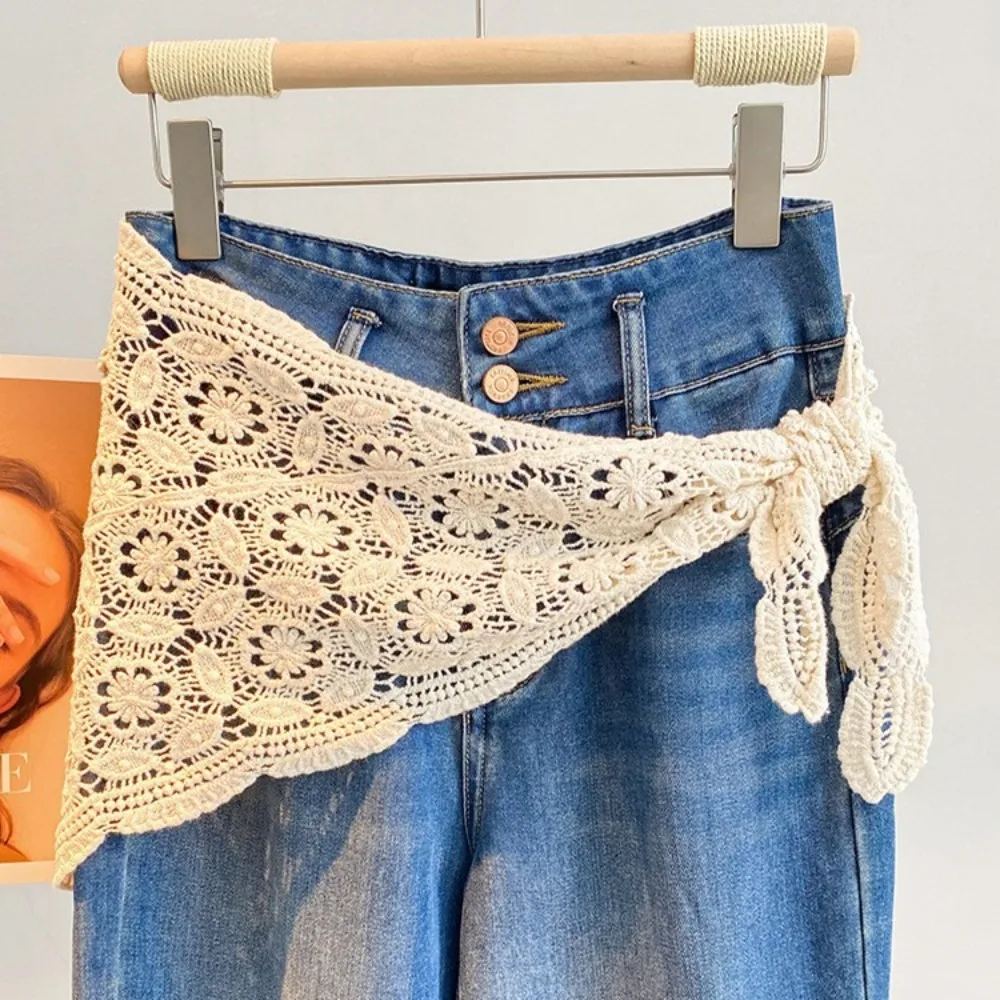 Trendy Lace Trim Fart Curtain Slim Fit Pretty Hip Curtain Hollowed-out Y2K Apron Wrap Skirt Women