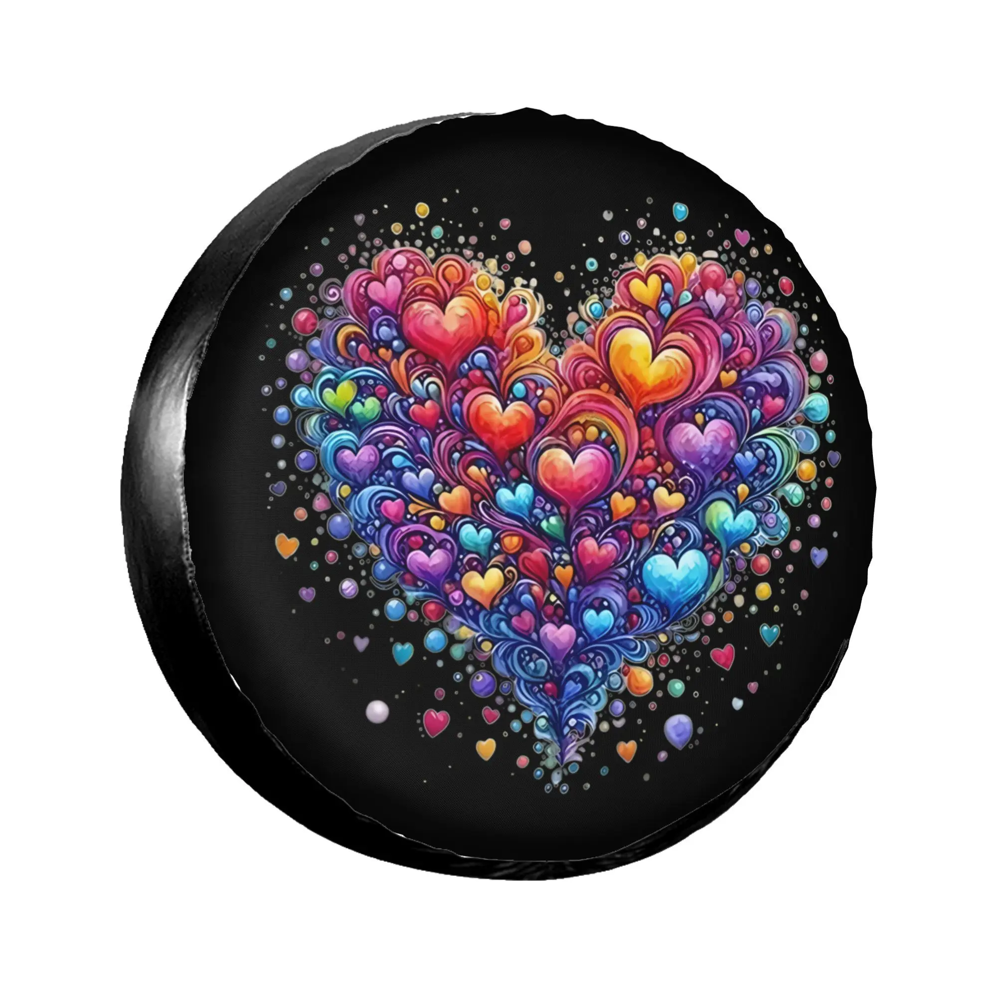 Rainbow Gradient Heart Tire Cover Waterproof Dustproof Durable Spare Wheel Protector for SUV