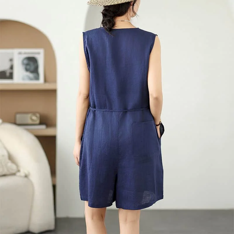 Kombinezony z lnu i bawełny, letnie, bez rękawów, codzienne, odmładzające, luźne, z szerokimi nogawkami, szorty, jednoczęściowe stroje, odzież damska.