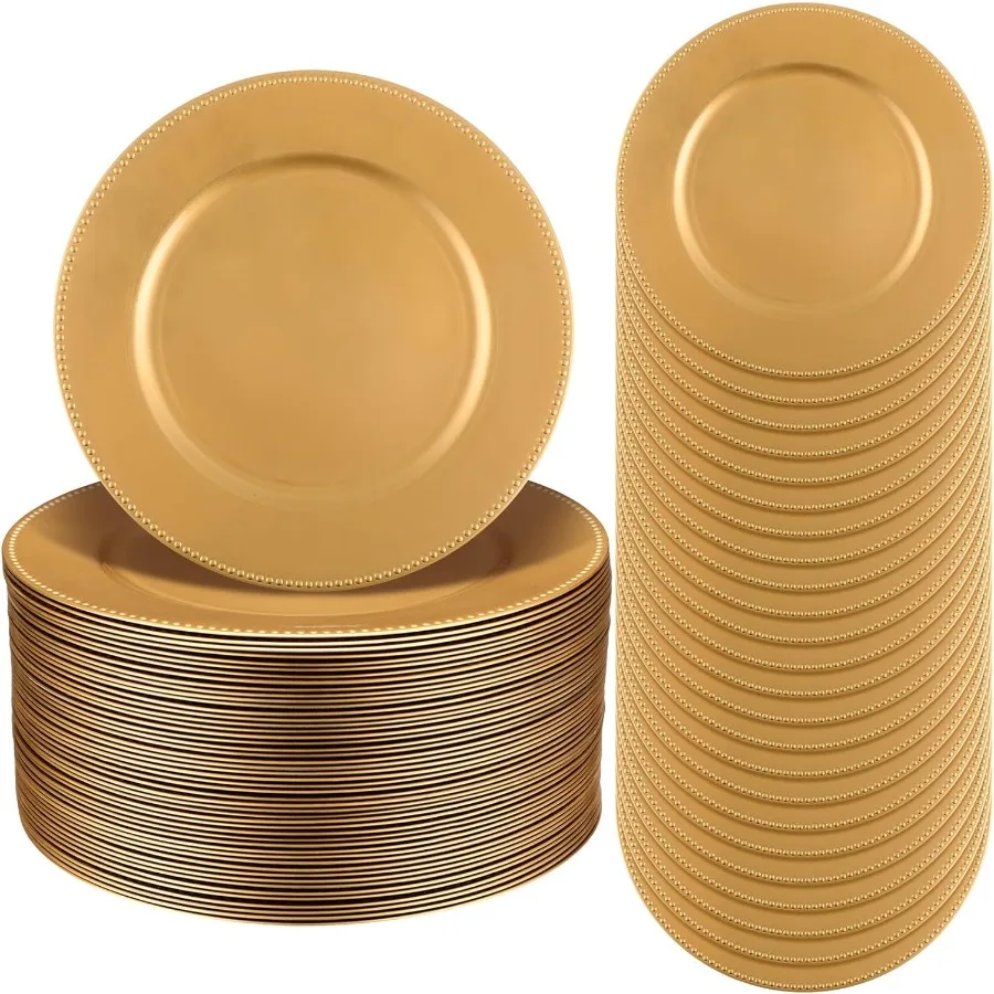 Placas de carga pintadas con cuentas, placas de carga Vintage redondas de lujo ligeras de 13 ", decoración de mesa, placas de cargador reutilizables, 150 Uds.