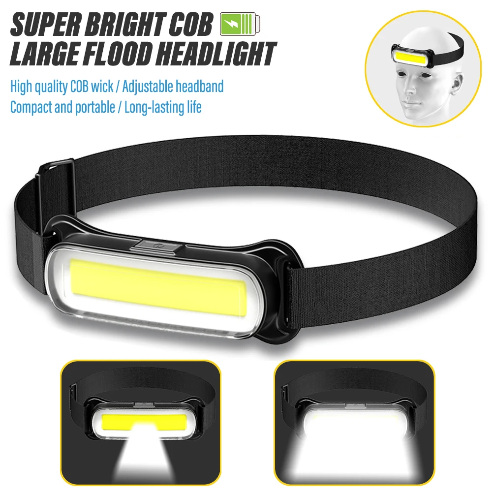 Super bright COB fishing headlamp Portable work light Outdoor searchlight with COB extra large floodlight and lightweight design