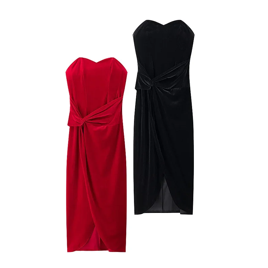 

ZBZA Women's Sexy Evening Dress Slim Fit Pleated Elegant Open Back Hidden Zipper High Waist Back Tie Dress Summer New Chic Dress