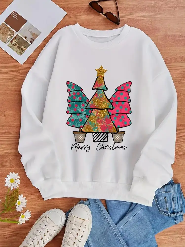 

Graphic Sweatshirts Holiday New Year Christmas Star Tree Lovely 90s Cute Fashion Casual Print Female Women Clothing Pullovers