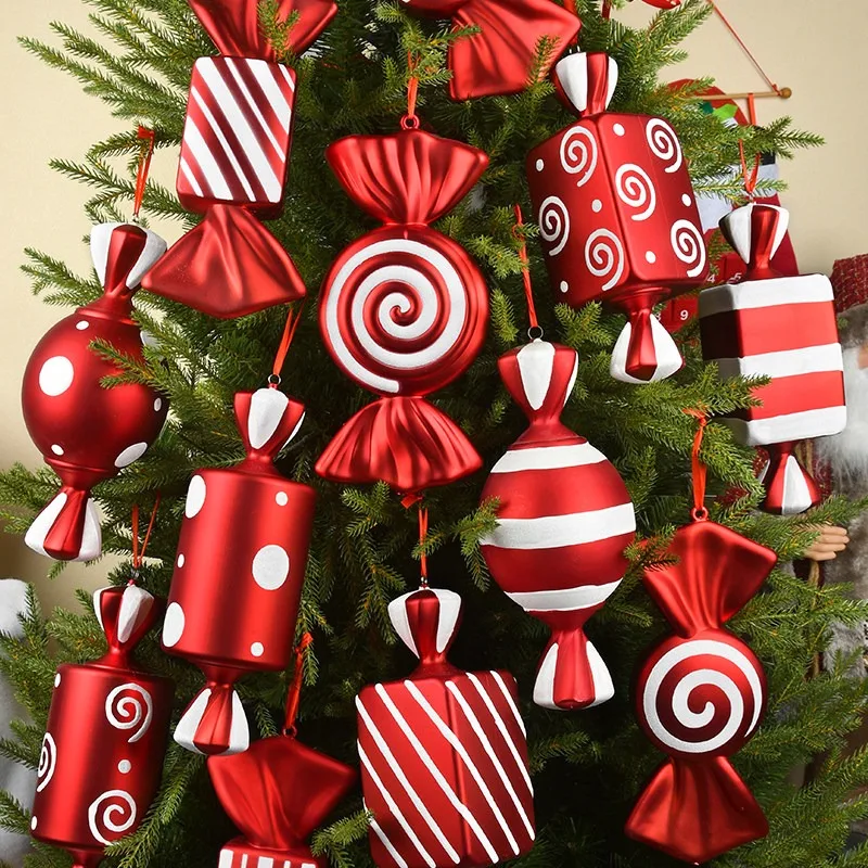 Christmas Decorations Stage Bar Wedding Props Decorations 32cm Red and White Painted Christmas Candy Pendant