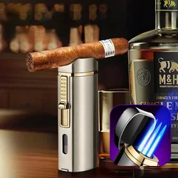 New Luxury Cigar Lighter Torch Metal Straight Jet Butane Lighter Smoking Accessories Cool Cigar Punch Men's Gifts