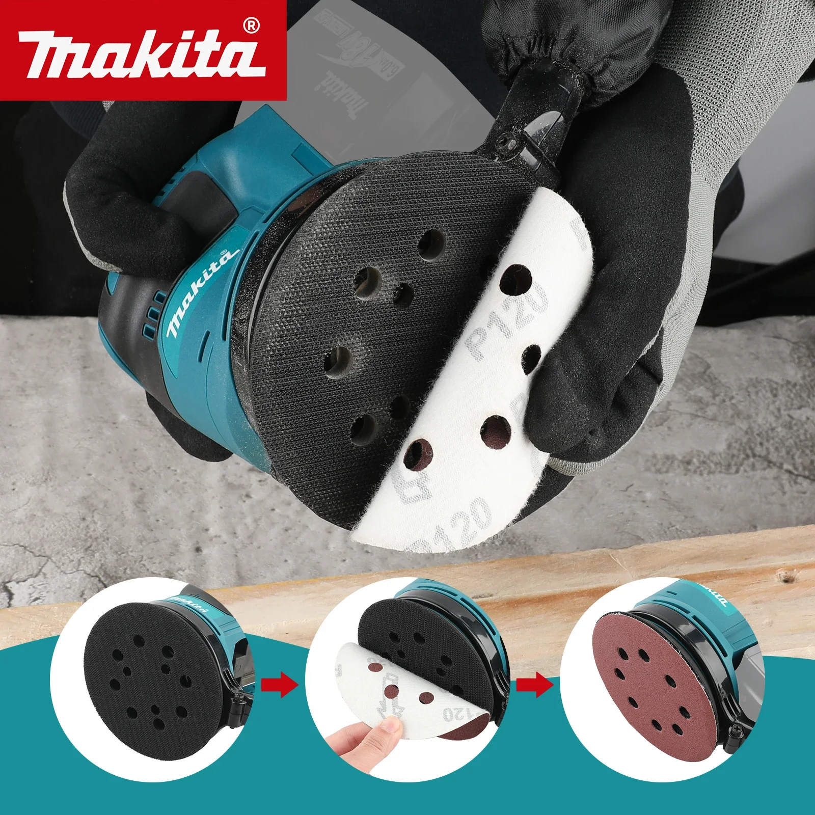 Makita DBO180 Sander Equipped Dust Bag 125mm 3-Gear Speed Fit Wood Metal Paint Surface Polishing Treatment tasks tools