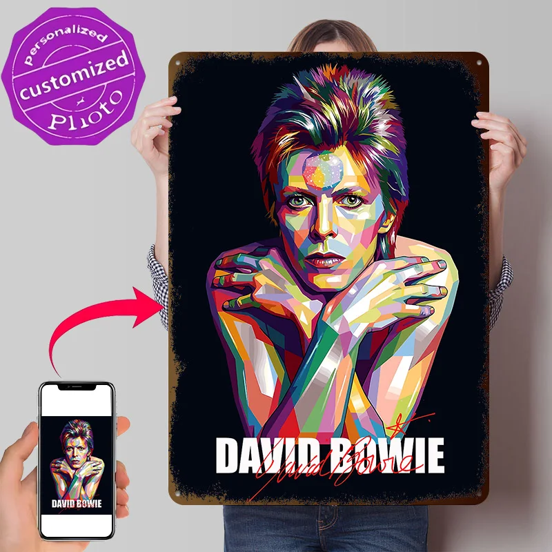 David Bowie Pop Art Portrait 3D Texture Metal Poster Customized Wall Art Tin Sign Gift for Mancave Room Decor Decoration Garage