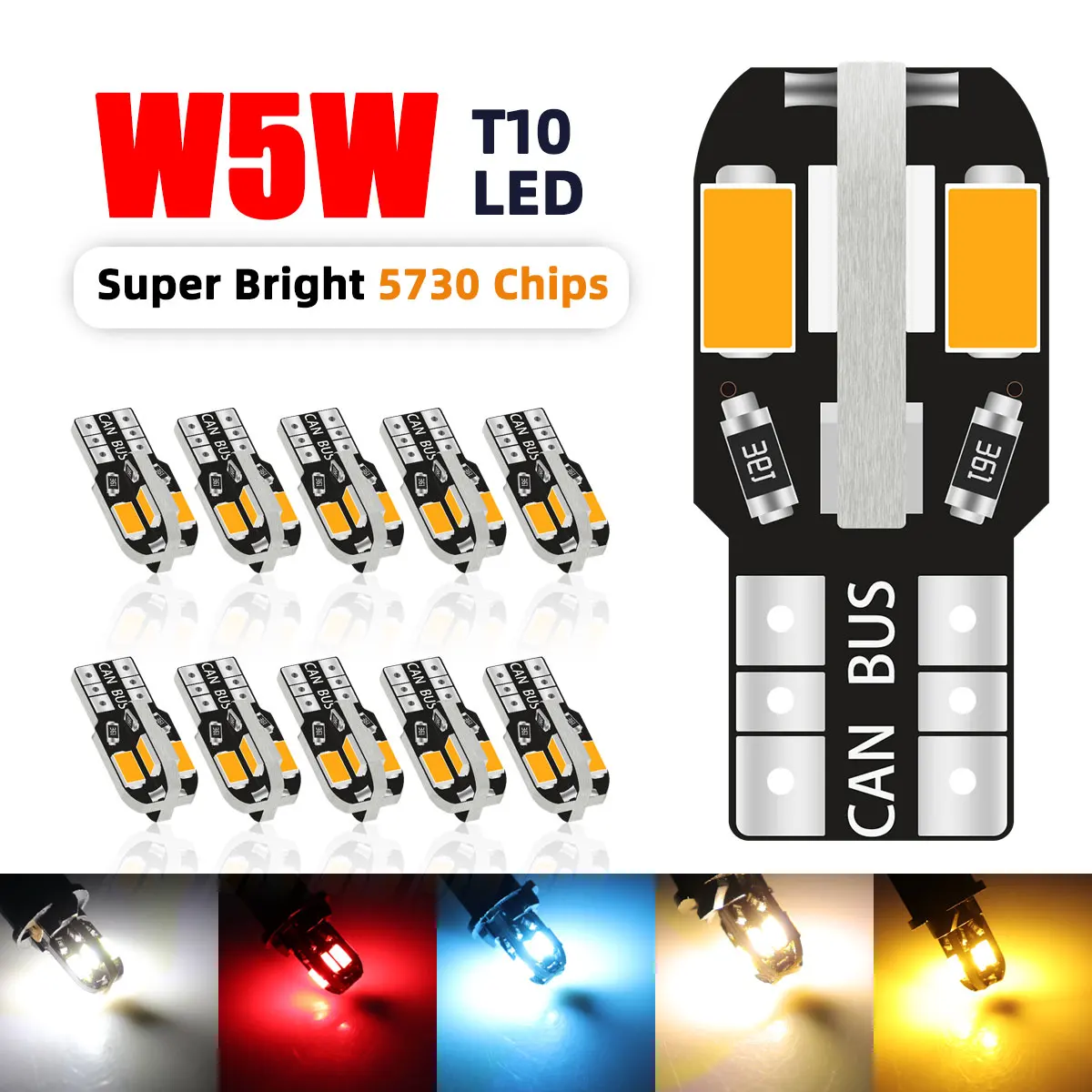 

20PCS T10 LED Bulbs Canbus 5730 8SMD W5W 194 168 LED Car Map Dome Lights Parking Light Reading interior lights Clearance Lights