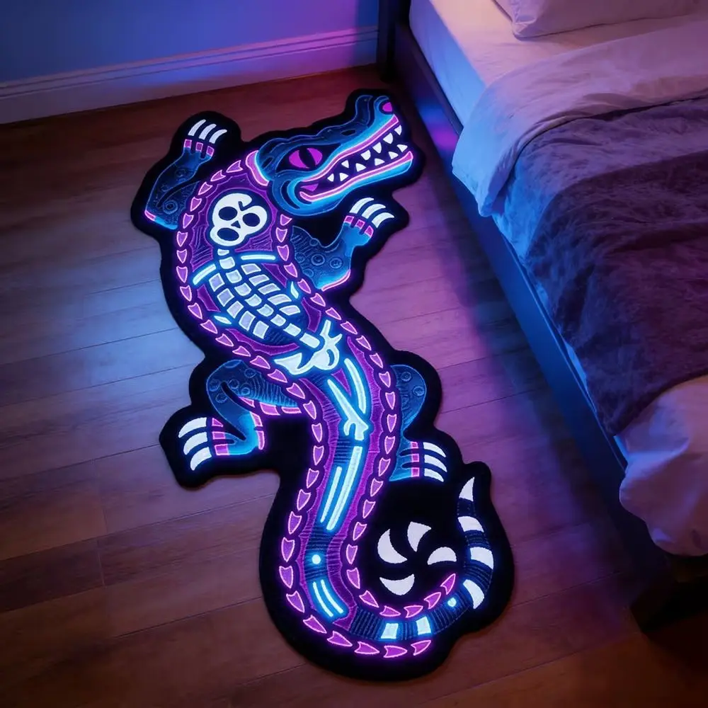 Decorative Wool-like Fabric Crocodile Shape Rug Irregular Shaped Low Pile Doormat Eye Catching Soft Carpets Home Decoration