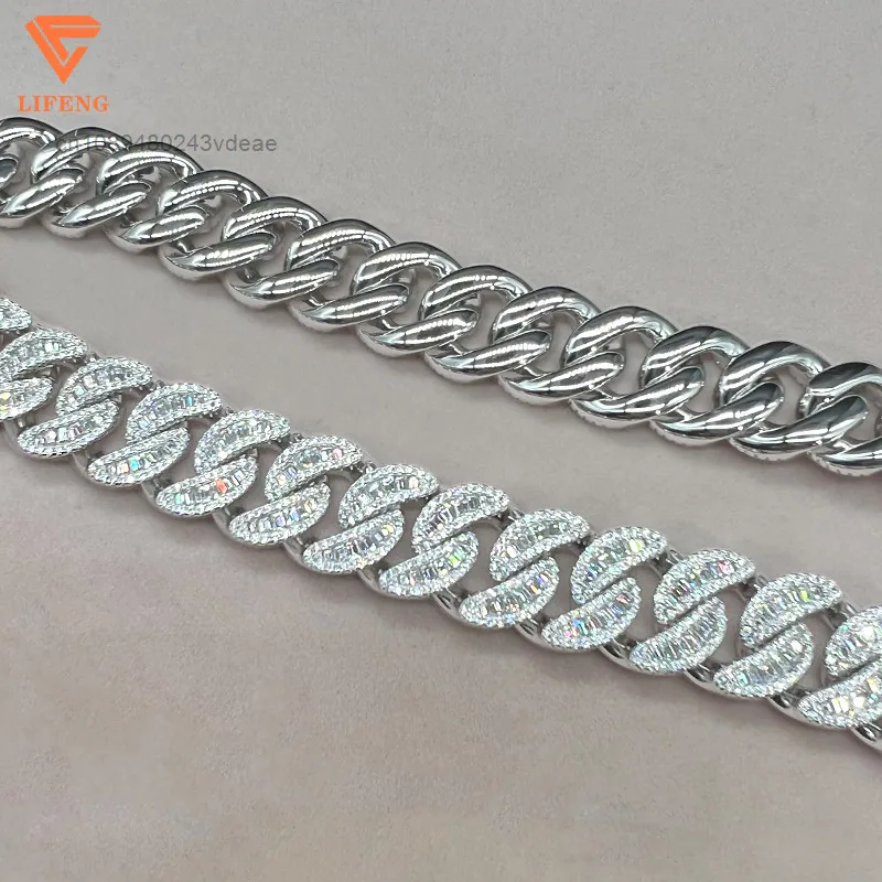 

Lifeng Jewelry VVS D Diamond Moissanite Cuban Link Chain Iced Out Hip Hop Baguette Necklace