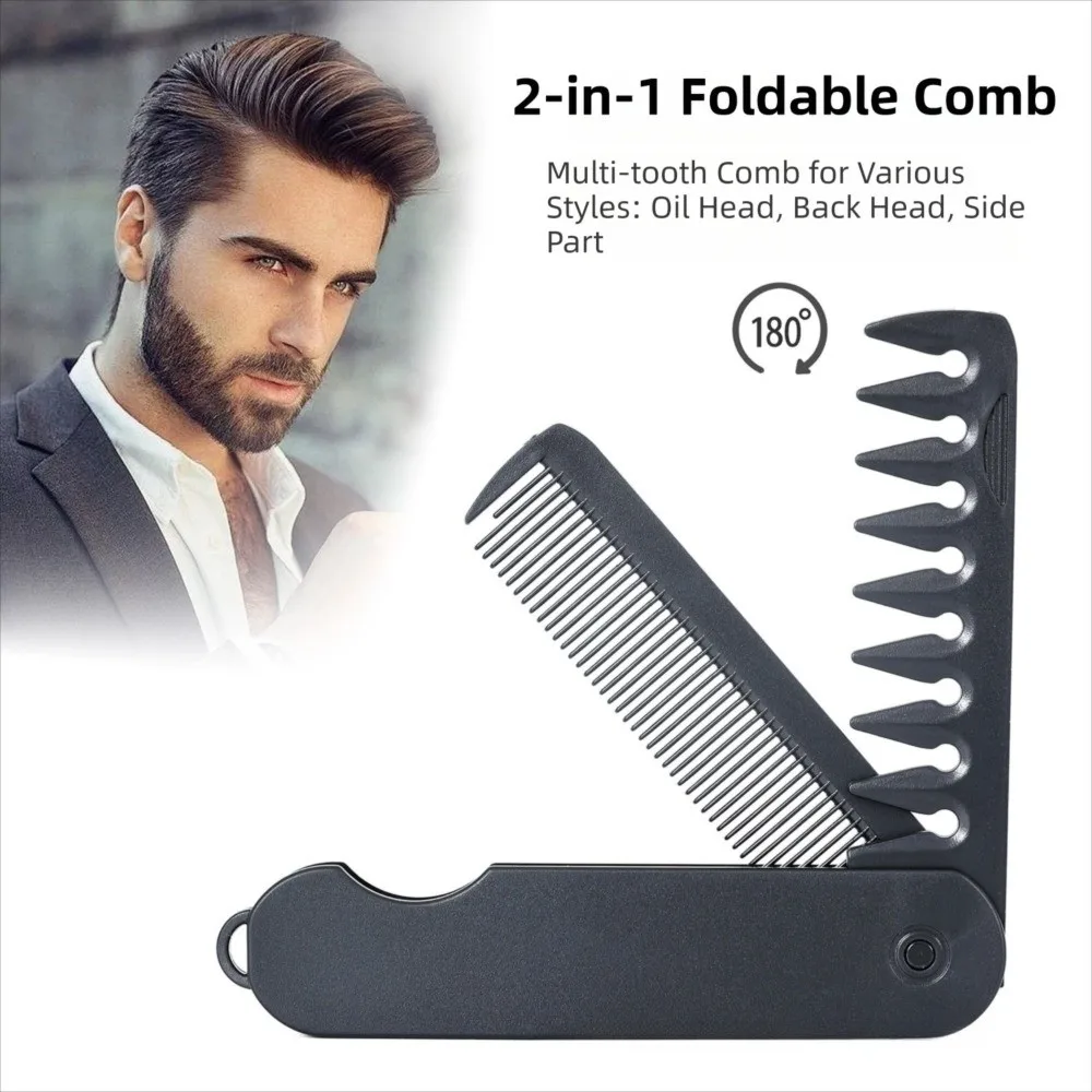 Multi-funcional Portable Folding Pocket Combs 2 IN 1 Plastic Wide Tooth Oil Head Comb Beard Combing Anti-Static