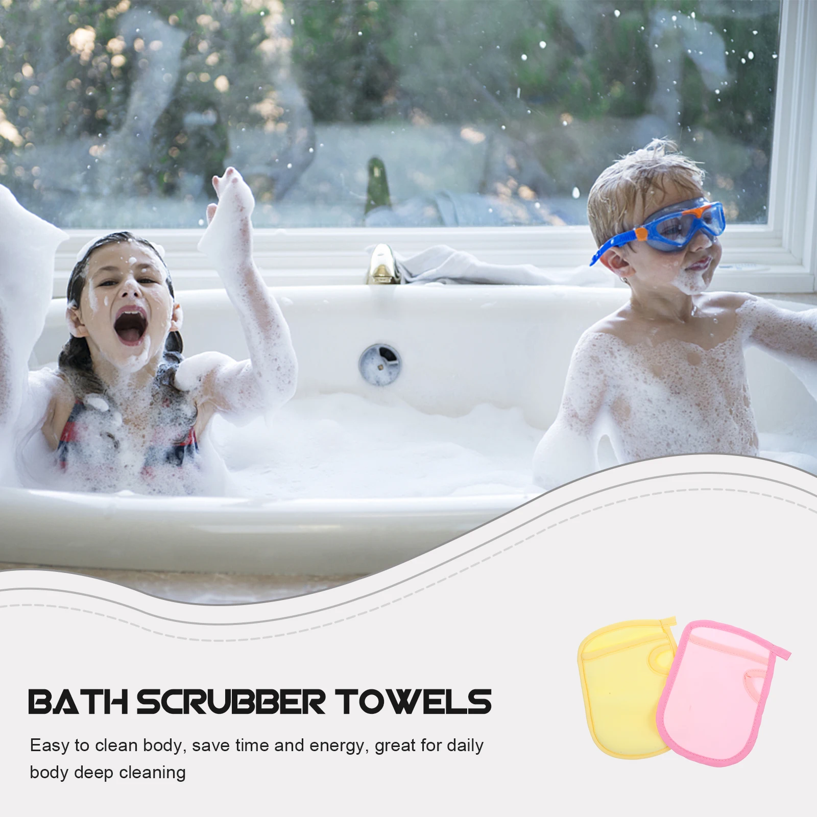 

2Pcs Kids Bath Scrubber Towels Safe Soft Material Baby Shower Towels Pure Color Design Body Cleaning Deep Scrubbing