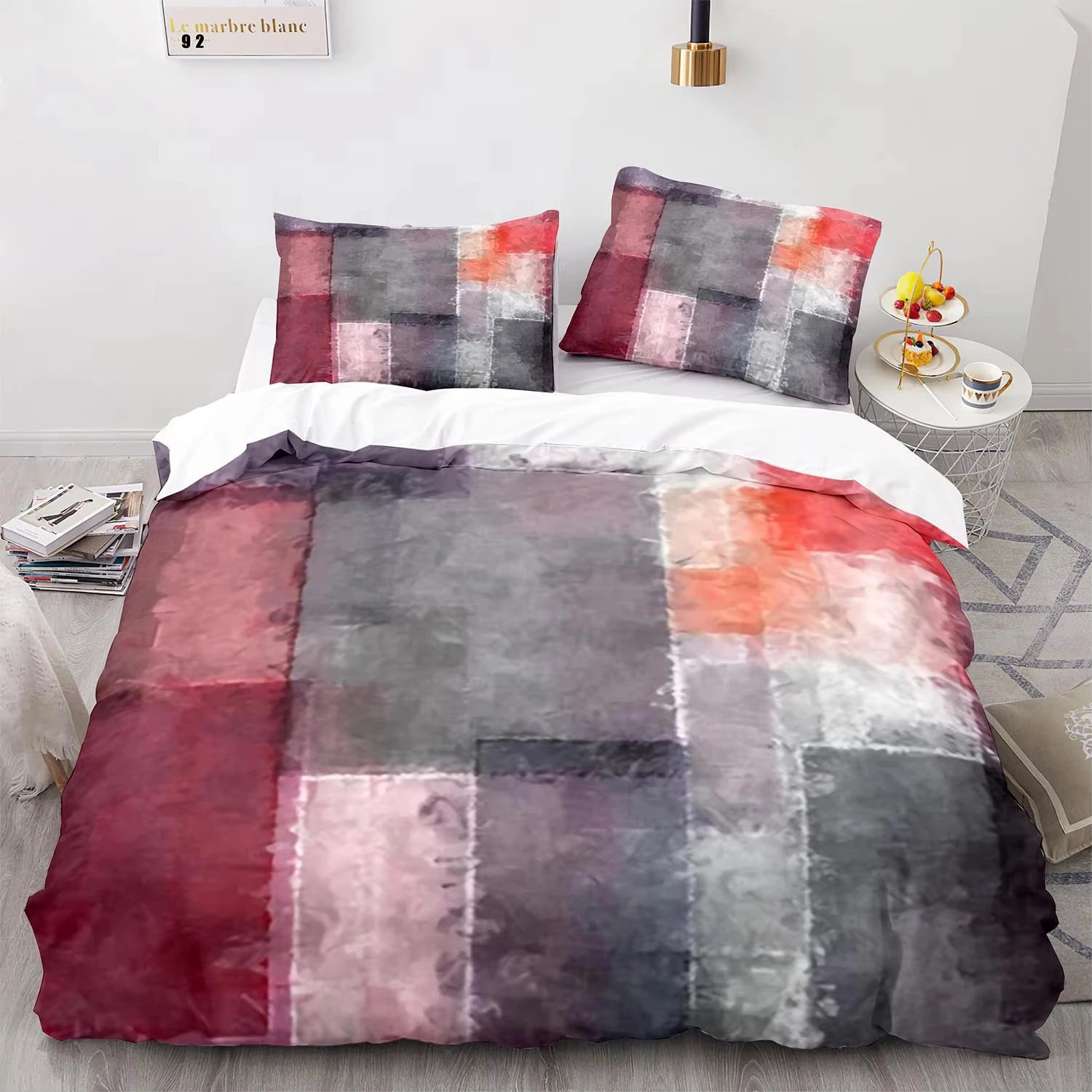 Watercolor Tie Dye Duvet Cover Abstract Geometric Bedding Set Twin Gradient Grunge Comforter Cover Hippie Artwork Bedroom Decor